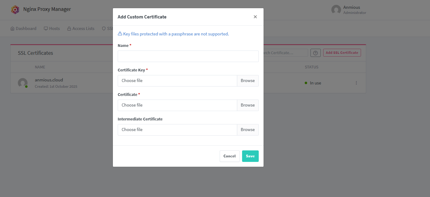 Adding Custom SSL Cert